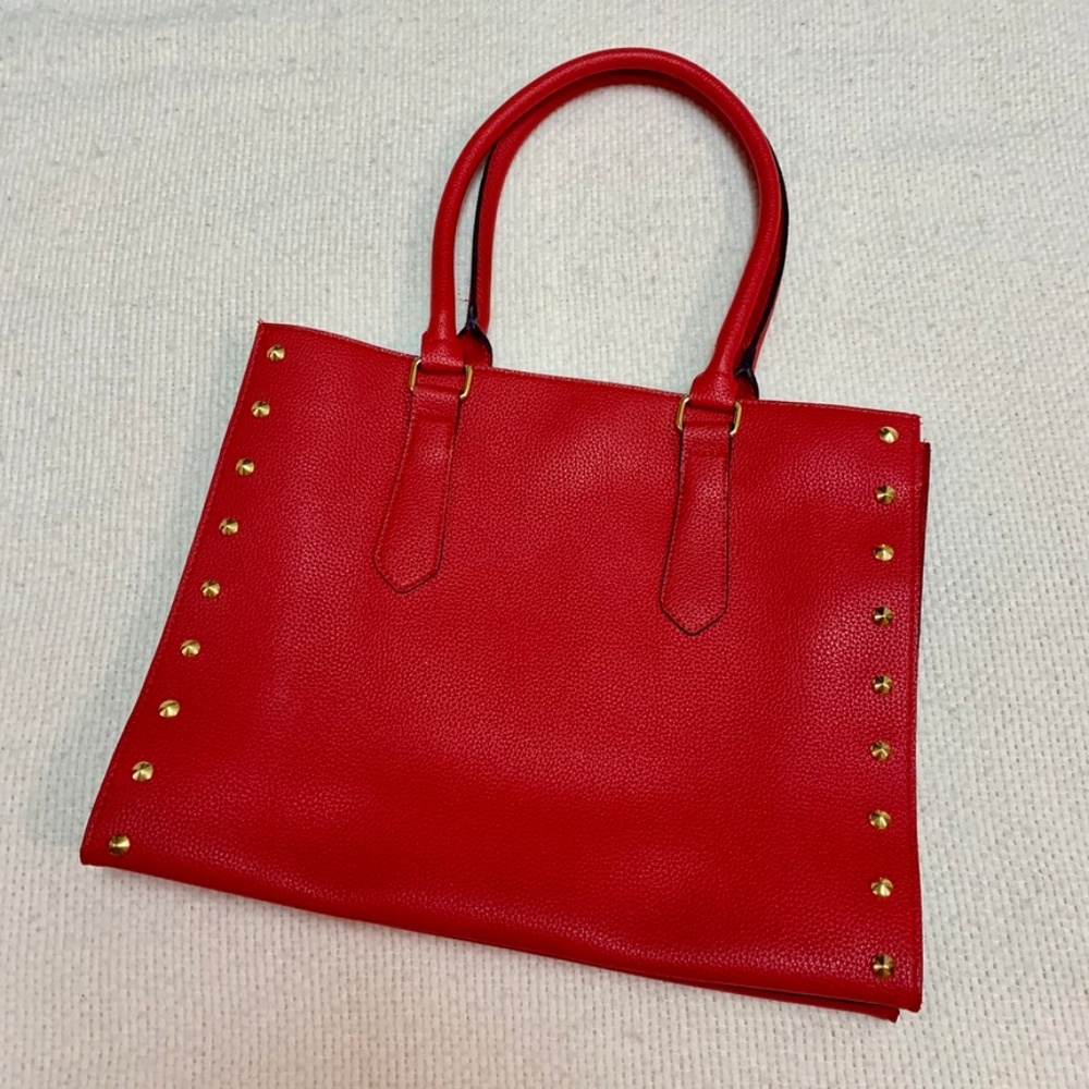 Elizabeth Arden Faux Leather Red Tote, Gold Studs